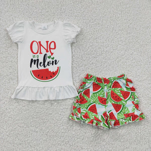 Promotional One Watermelon White Girls Shorts Sets