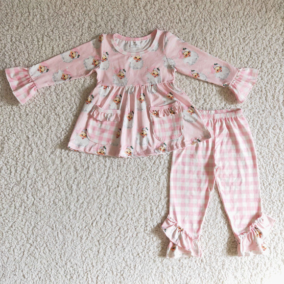Santa Pink Plaid Pockets Legging Girls Christmas Outfits