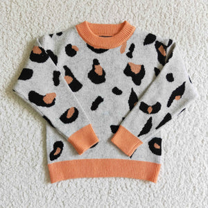 Orange Gray Leopard Print Kids Sweaters