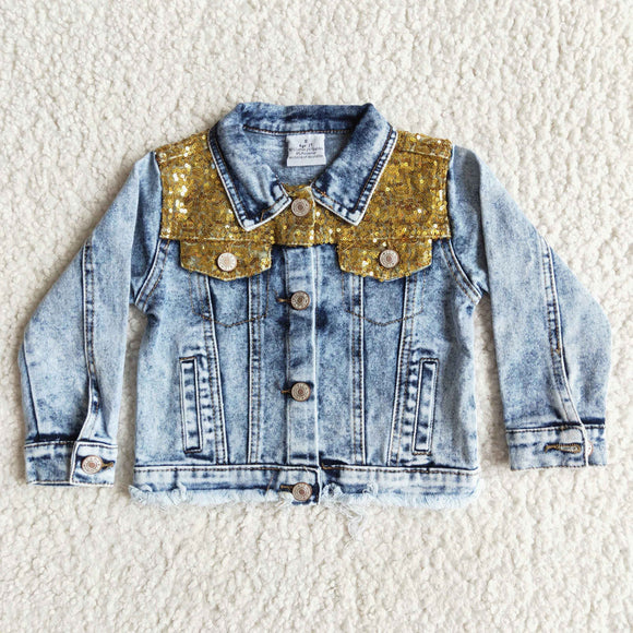 Gold Sequins Girls Denim Jacket