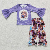 Promotional Cartoon Princess Purple Girls Long Sleeve+Trousers Sets