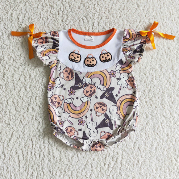 Rainbow Pumpkin Girls Halloween Romper