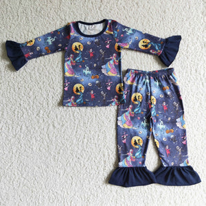 Promotional Cartoon Navy Ruffles Girls Halloween Pajamas