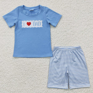 I Love Dad Stripe Blue Boys Shorts Sets