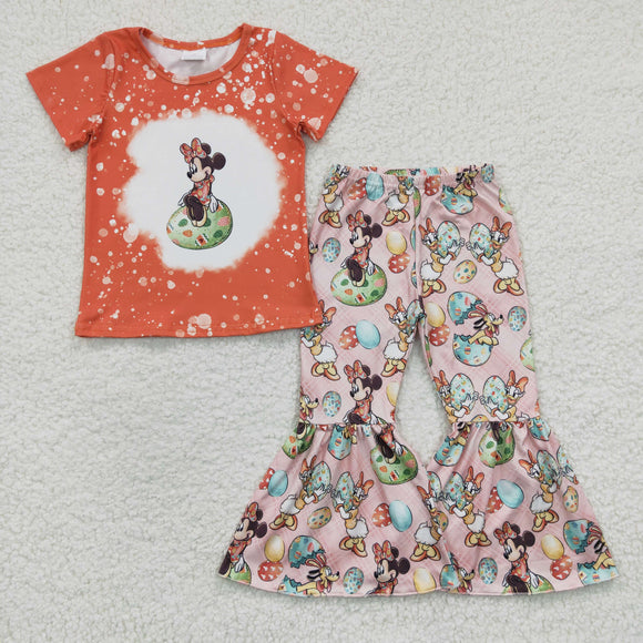 Cartoon Eggs Orange Pink Girls Easter Outfits