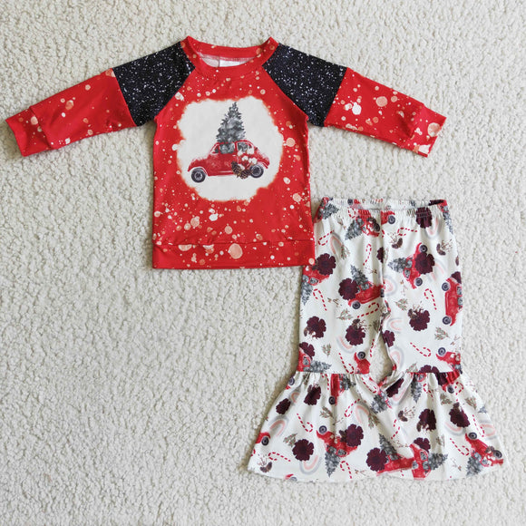 Car Tree Black Red Girls Christmas Outfits
