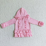 Solid Pink Ruffle Girls Hoodie Top