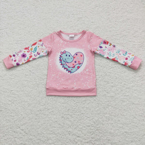 Cartoon Dinosaur Pink Girls Valentine Top