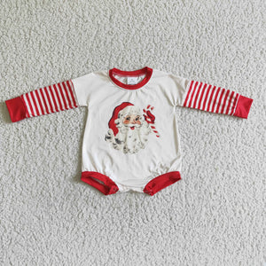 Santa Red Stripe White Girls Christmas Romper