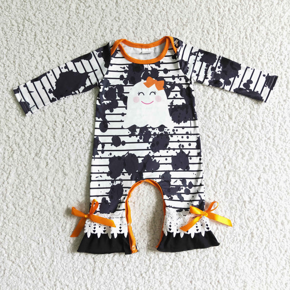 Baby Girls Orange Bow Halloween Romper