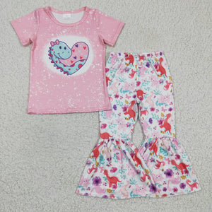 Cartoon Dinosaur Pink Girls Valentine Outfits