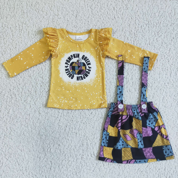 Patchwork Pumpkin Queen Skirt Sets Girls Halloween Outfits