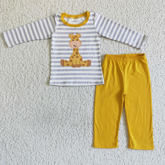 Promotional Giraffe Gray Plaid Orange Kids Long Sleeve Pajamas