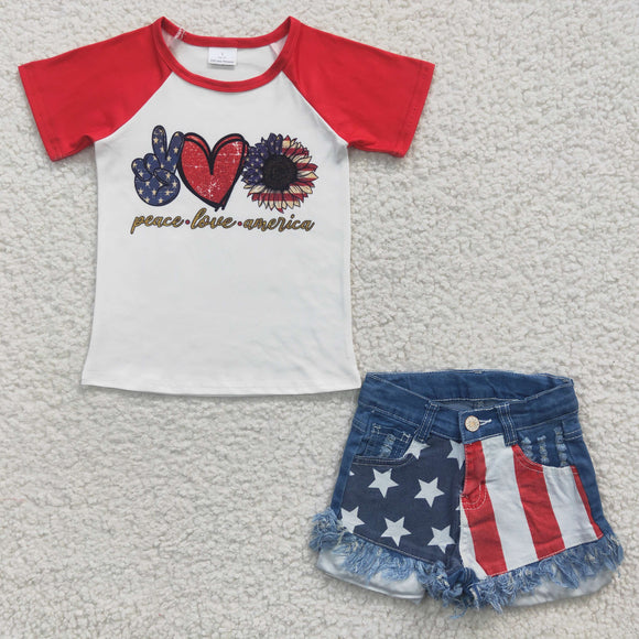 Peace Love Denim Shorts Girls 4th of July Outfits