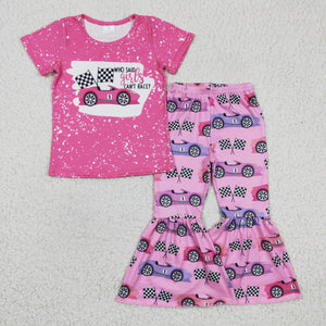 Race Letters Hot Pink Girls Short Sleeve+Trousers Sets