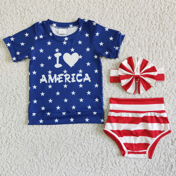 Promotional I Love America Blue Red Girls 4th of July Bummies Sets