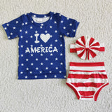 Promotional I Love America Blue Red Girls 4th of July Bummies Sets