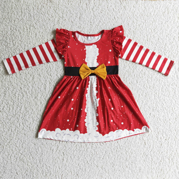 Promotional Cartoon Bow Stripe Red White Girls Christmas Dress