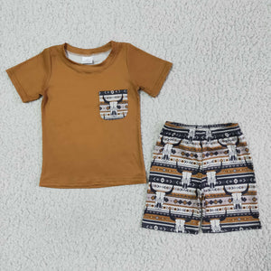 Cow Brown Boys Shorts Sets