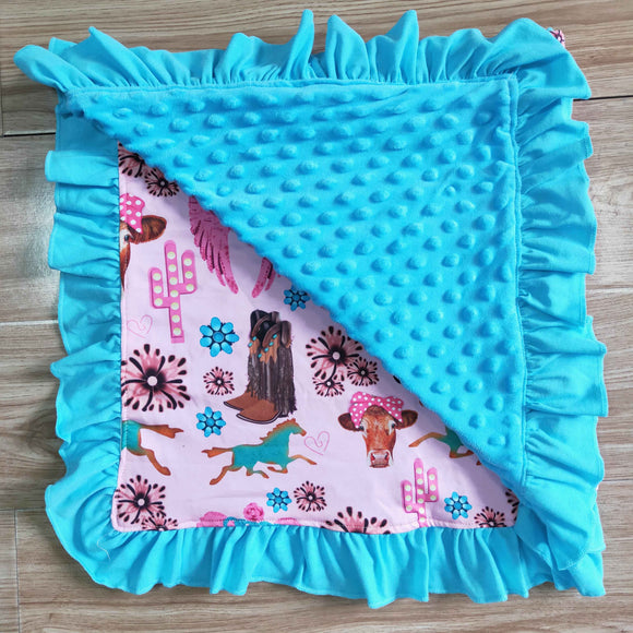 Hot Pink Blue Horse Cow Baby Blankets