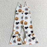 Pumpkin Spiderweb White Girls Halloween Jumpsuit