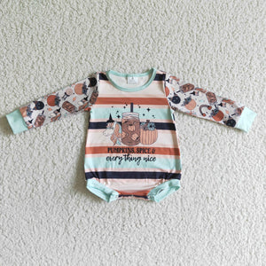 Unicorn Pumpkin Spice Letters Stripes Fall Romper