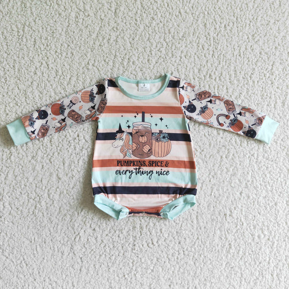 Unicorn Pumpkin Spice Letters Stripes Fall Romper