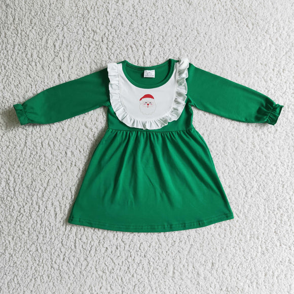 Promotional Santa White Green Ruffles Girls Christmas Dress