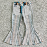 Kids Mommy & Me Stripes Blue Gray Flared Girls Jeans Pants