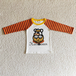 Cartoon Pumpkin Stripe Orange Halloween Top