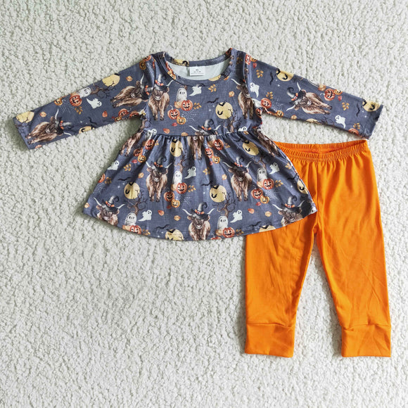 Promotional Magic Cow Pumpkin Orange Legging Girls Halloween Outfits