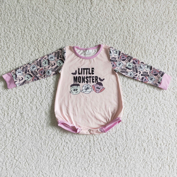 Little Monster Letters Pink Halloween Romper