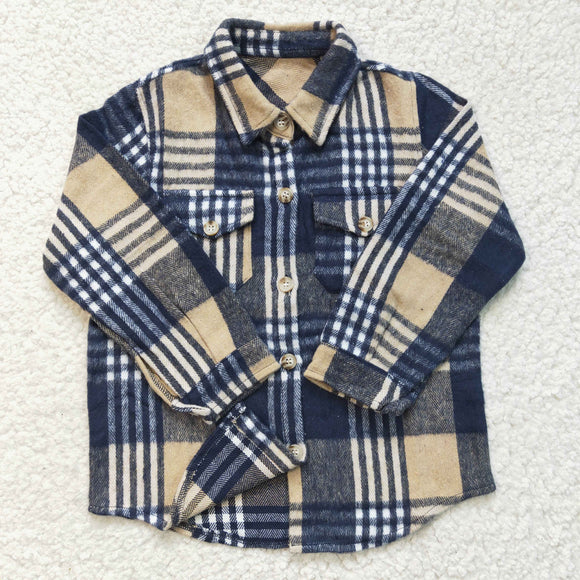 Blue Khaki Plaid Shirt Boys Long Sleeve Top