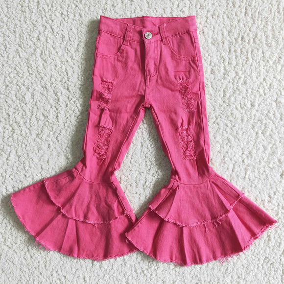 Hot Pink Distressed Flared Girls Jeans Pants