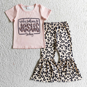 Letters Leopard Print Pink Girls Christmas Outfits