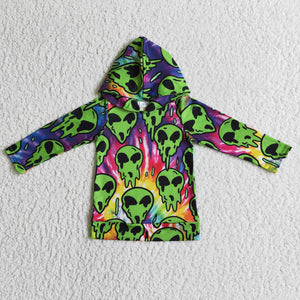 Scary Green Skull Kids Hoodie Halloween Top