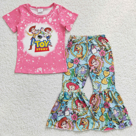 Cartoon Pink Girls Short Sleeve+Trousers Sets