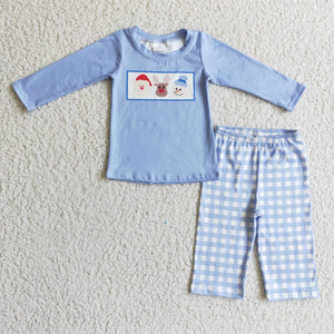 Santa Reindeer Snowman Plaid Blue Boys Christmas Outfits