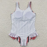 Brown Red Stripe Girls Swimsuits