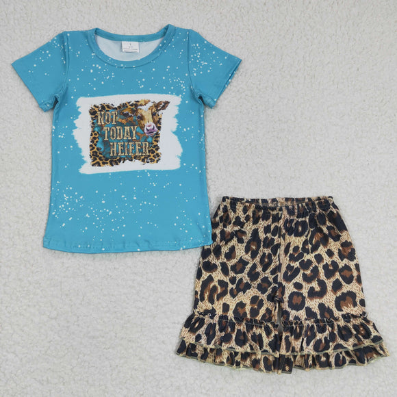 Promotional Not Today Heifer Leopard Print Blue Girls Shorts Sets