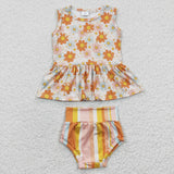 Floral Orange Stripe Girls Bummies Sets