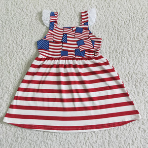 Promotional Flag Lace Stripes Girls 4th of July Dress