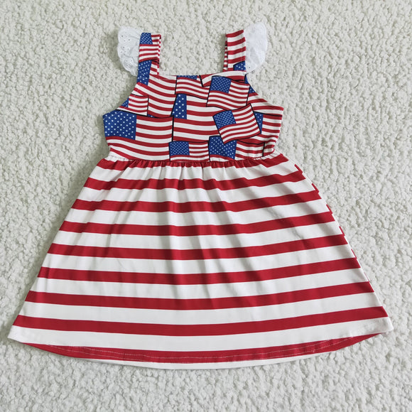 Promotional Flag Lace Stripes Girls 4th of July Dress