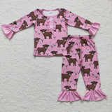 Cow Heifer Yak Pink Girls Long Sleeve Pajamas