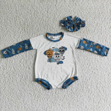 Pumpkin Skull Balloon Blue White Halloween Romper