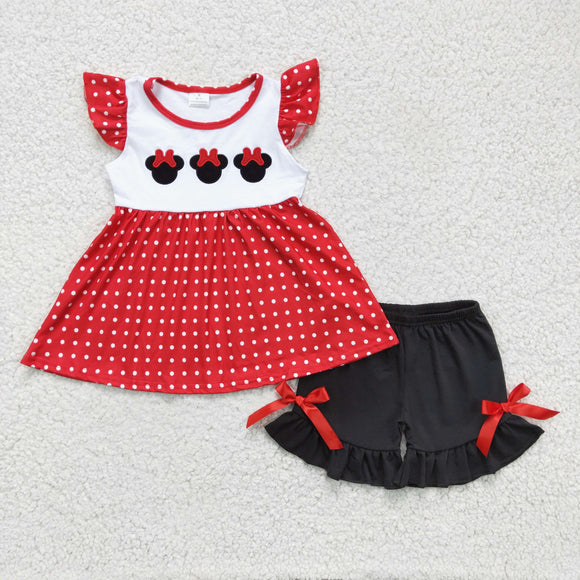 Cartoon Polka Dots Red Girls Shorts Sets