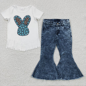 Bunny White Tassels Jeans Girls Easter Outfits
