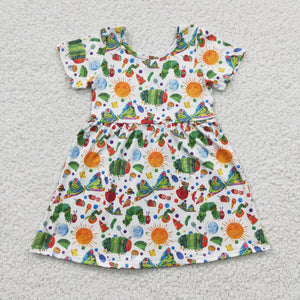 Promotional Cartoon Insects White Girls Short Sleeve Dress
