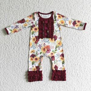 Baby Girls Floral Dark Red Fall Romper