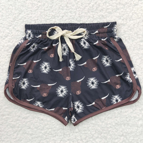 Highland Cow Aztec Black Milk Silk Girls Shorts